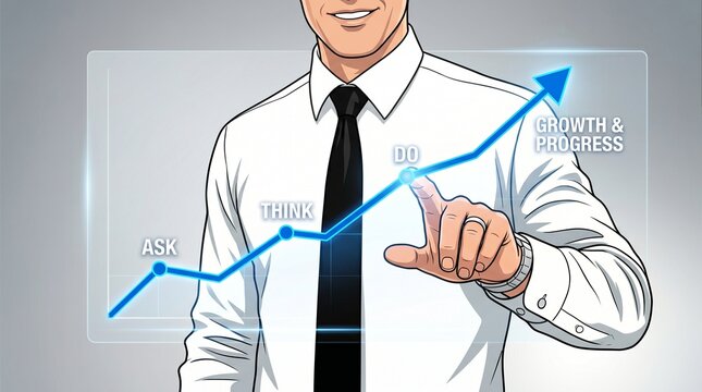 Businessman, growth graph, finance illustration, stock market, investment success