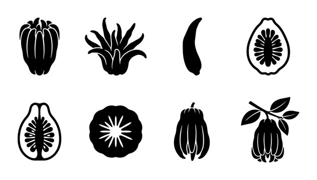 Garcinia Cambogia Fruit Icons, Tropical Exotic Food Vector Set, Healthy Diet Ingredient Illustrations