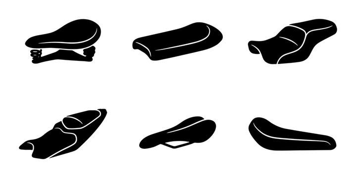Bicycle Saddle Icons, Cycling Seat Silhouettes, Sport Bike Seat Set, Motorcycle Seat Collection