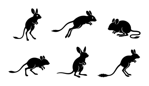 Jerboa Silhouette Collection, Desert Rodent Vector Icons, Small Mammal Animal Graphics