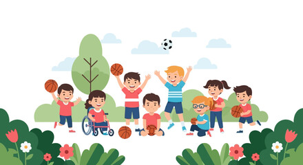 Naklejka premium Children Playing Outside Together.