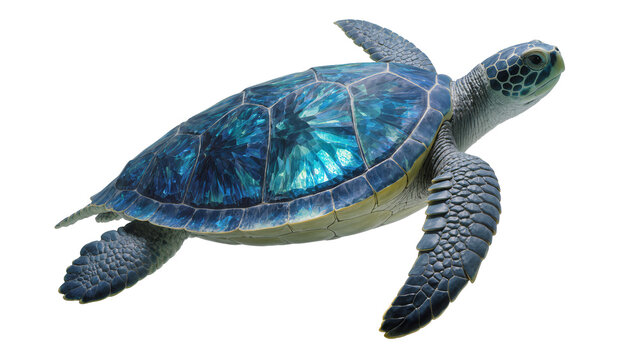 Blue sea turtle swimming with flippers outstretched