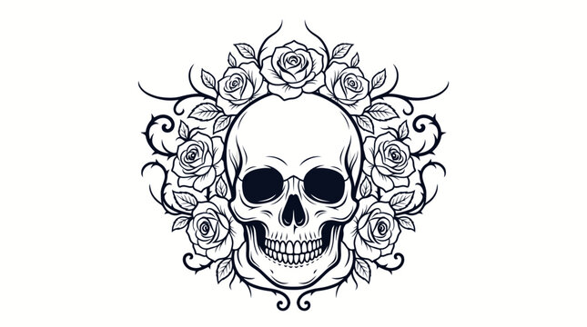 Human Skull with Floral Decoration.