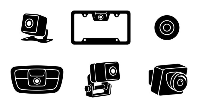 Car Camera Icons Set: Backup, Security, Surveillance, Automotive Technology