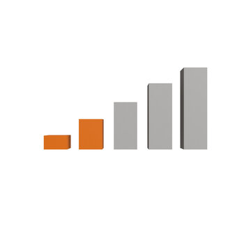 A growing orange and gray bar graph representing progress or increasing data, isolated on a white background