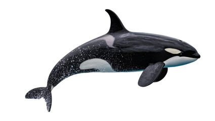 Orca whale with speckled body and white eye patch © Femke