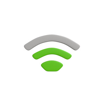 A 3D illustration of a wireless network signal icon. Bright green arcs indicate full strength, symbolizing strong internet connectivity and seamless digital communication