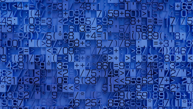 Detailed Close-Up of Textured Mosaic Surface Featuring Varied Numbers and Symbols in Dynamic Orientation for Graphic Design and Educational Visuals
