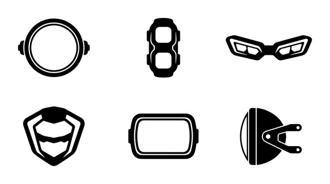 Motorcycle Headlight Icons, Vintage & Modern Vehicle Lighting Vector Set