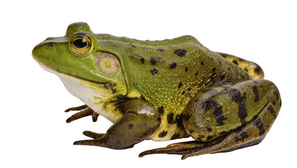 Fototapeta premium Green frog with black spots and yellow belly