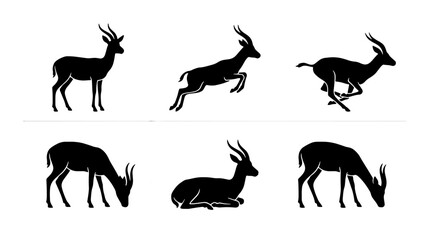 Gazelle Silhouette Collection: Wildlife Animal Poses, Vector Graphics for Nature and Safari Themes © Jahangir