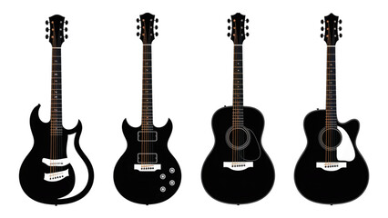 Naklejka premium Four black electric guitars in a row with different body styles Vector