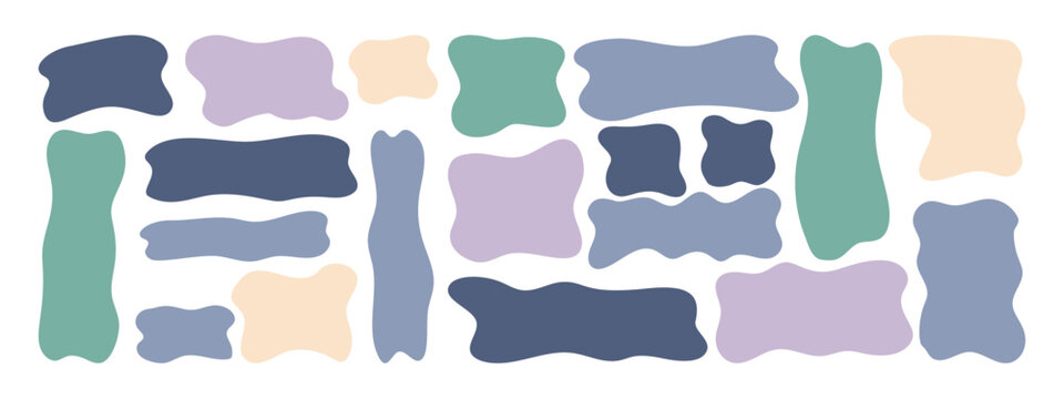 Wavy box shape and organic rectangle frame in pastel green, blue and lilac tones for gentle text backgrounds. These rectangle organic wavy forms feel calm and balanced.