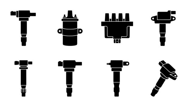 Ignition Coil Set, Automotive Parts Vector Icons, Engine Components Collection