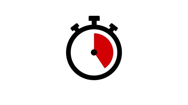 30 minute stopwatch timer animation. 30 minutes timer, stopwatch or countdown video on white background. Timer, clock, stopwatch icon with 30 minute timer animation video.