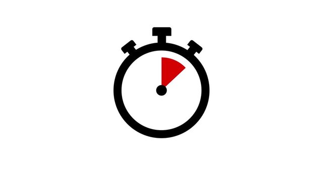 10 minute stopwatch timer animation. 10 minutes timer, stopwatch or countdown video on white background. Timer, clock, stopwatch icon with 10 minute timer animation video.