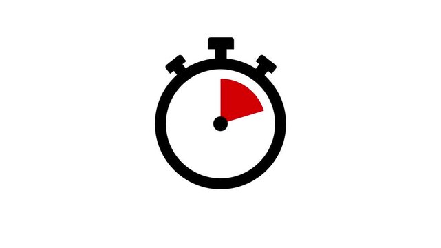 15 minute stopwatch timer animation. 15 minutes timer, stopwatch or countdown video on white background. Timer, clock, stopwatch icon with 15 minute timer animation video.