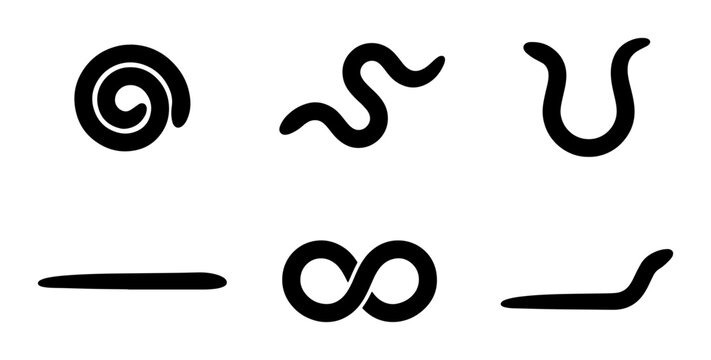 Abstract Black Symbols Vector Set: Swirl, Snake, U-Shape, Line, Infinity, Curve