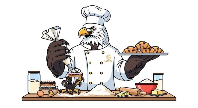 Cartoon illustration of a robot chef cooking.