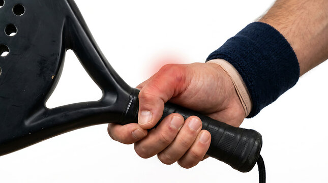 Wrist Pain from Sports: Hand Holding Paddle with Inflamed Thumb Joint. Sports Injury, Arthritis, Tendonitis, or Carpal Tunnel Syndrome Concept