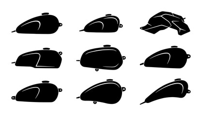 Motorcycle Fuel Tanks Set, Vintage & Modern Styles, Black Silhouettes for Custom Builds © Nazmul