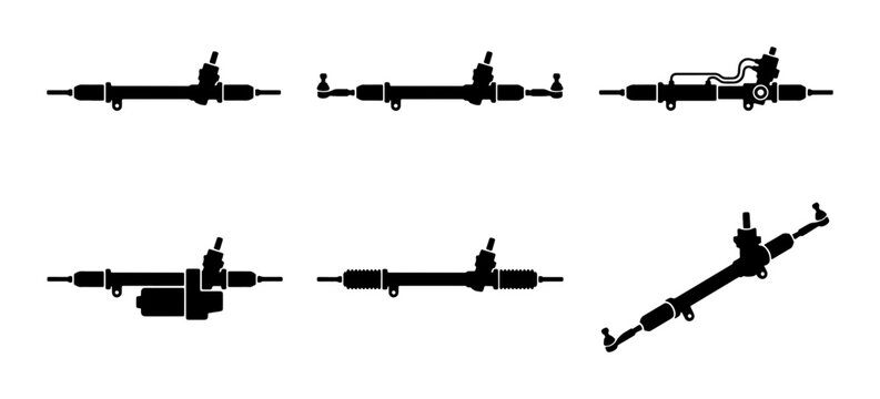 Automotive Steering Rack Components, Car Parts Icons, Mechanical Engineering Vector Set