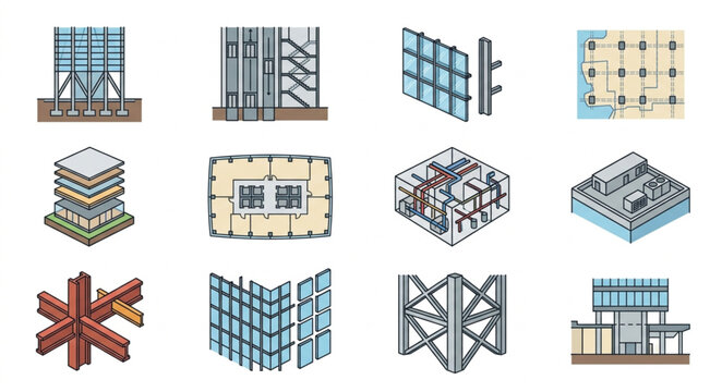 Modern Architectural Building Wireframe Designs Collection.