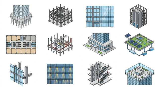 Modern Architectural Building Structural Renderings Collection.