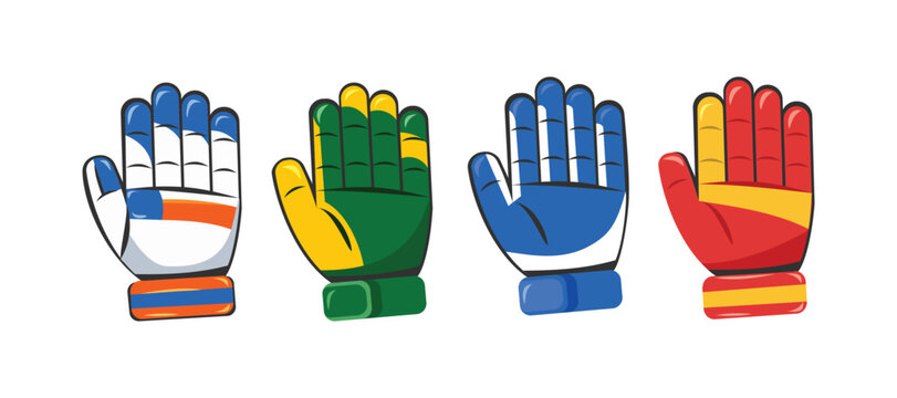 Sports gloves in different color. Football gloves Illustration. Athletic Gloves Collection in Various Colors. Colorful Sports Gloves Collection.