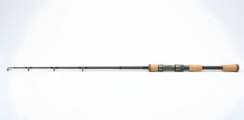 Naklejka premium Modern carbon fiber fishing rod with cork handle white isolated