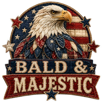 Patriotic Eagle Head Patch Emblem with American Flag Background and Bold Vintage Typography