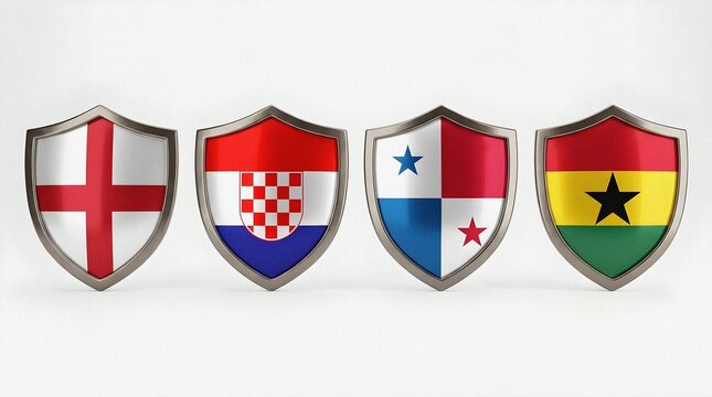 Shields with flags of England Croatia Panama and Ghana concept