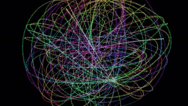 Hypnotic seamless loop of a glowing magenta hopf fibration morphing through an abstract topology field in crisp volumetric detail. Ideal for meditation background, abstract background. 4K UHD.
