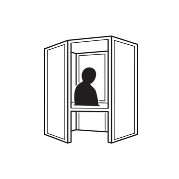 Citizen voting inside a curtained polling booth icon.