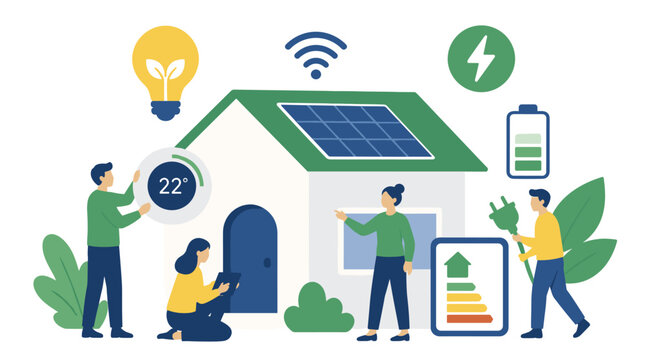 Solar Energy System Installation With Rooftop Panels.