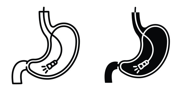 Endoscopy icon set in outlined drawings with flat version.