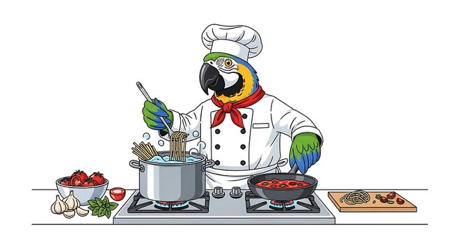 Robot chef preparing gourmet dishes in kitchen.