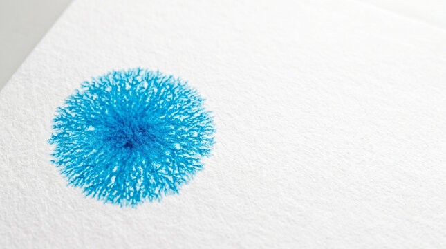 Macro shot of blue ink spreading on textured white paper