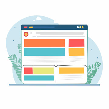 Flat design web page layout with plants and browser window