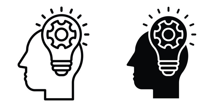Innovation icon set in outlined drawings with flat version.