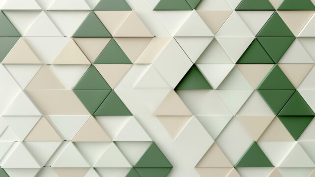 Modern mosaic pattern triangles duo tone color fde e c with beige green geometric 3D tiles creating calm abstract texture