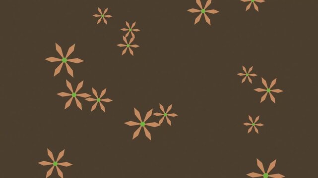 Animated swirling small abstract flowers on brown background motion graphics.