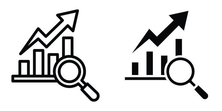 Market prediction icon set in outlined drawings with flat version.