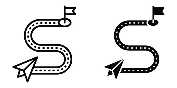 Navigation road trip icon set in outlined drawings with flat version.
