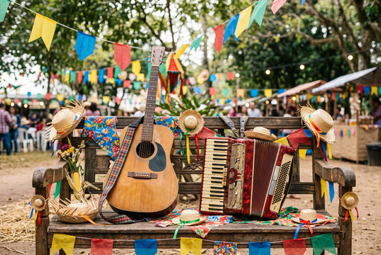 Traditional Festa Junina background with accordion and acoustic guitar