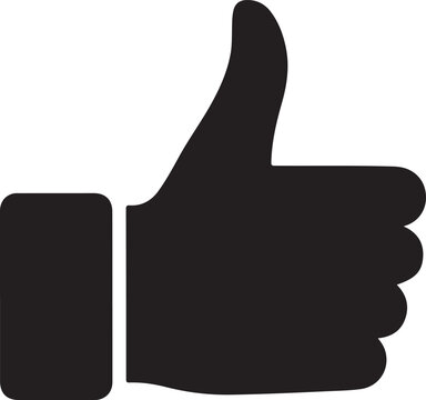 A large thumbs-up hand gesture symbol made of black solid color