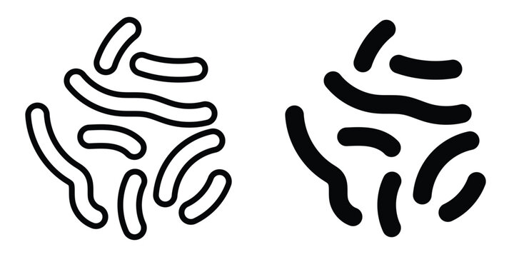 Probiotics bacteria icon set in outlined drawings with flat version.