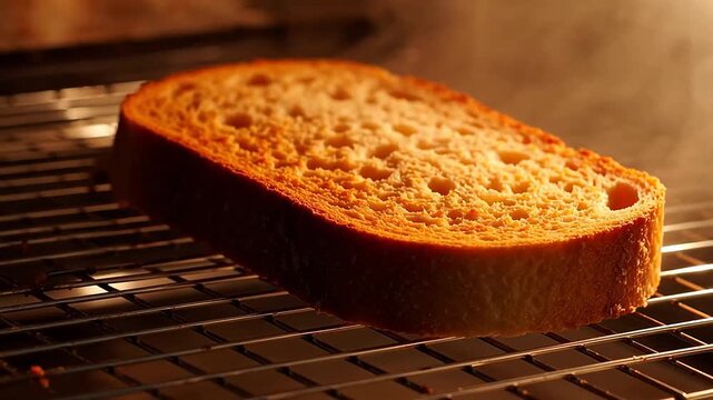 Sliced Bread Turning Golden in Oven