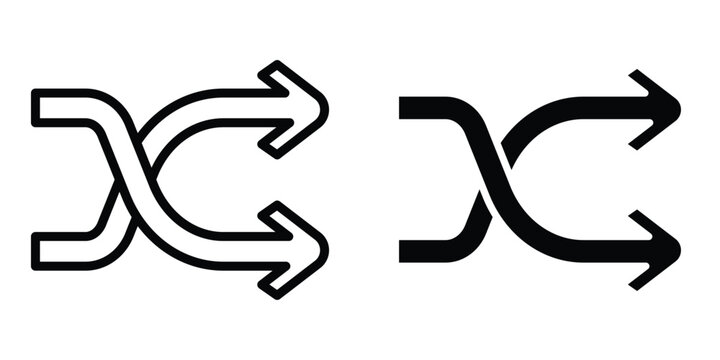 Shuffle arrow icon set in outlined drawings with flat version.