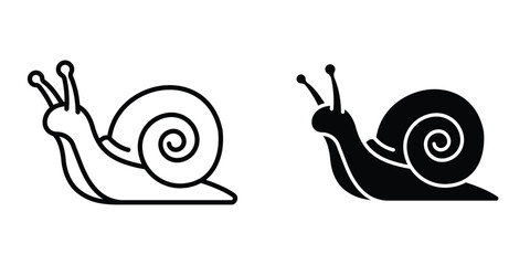 Snail icon set in outlined drawings with flat version. © Ro